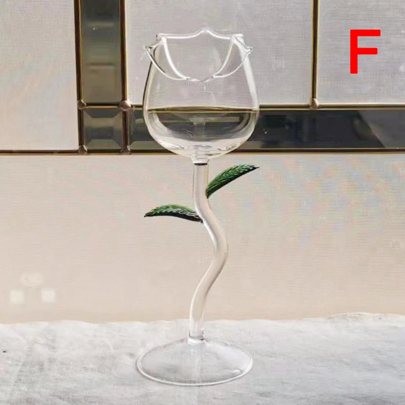 1Pc Wine Cocktail Glasses Home Wedding Party Barware Drinkware Gifts Creative Wine Glass Rose Flower Shape Goblet Lead-Free Red