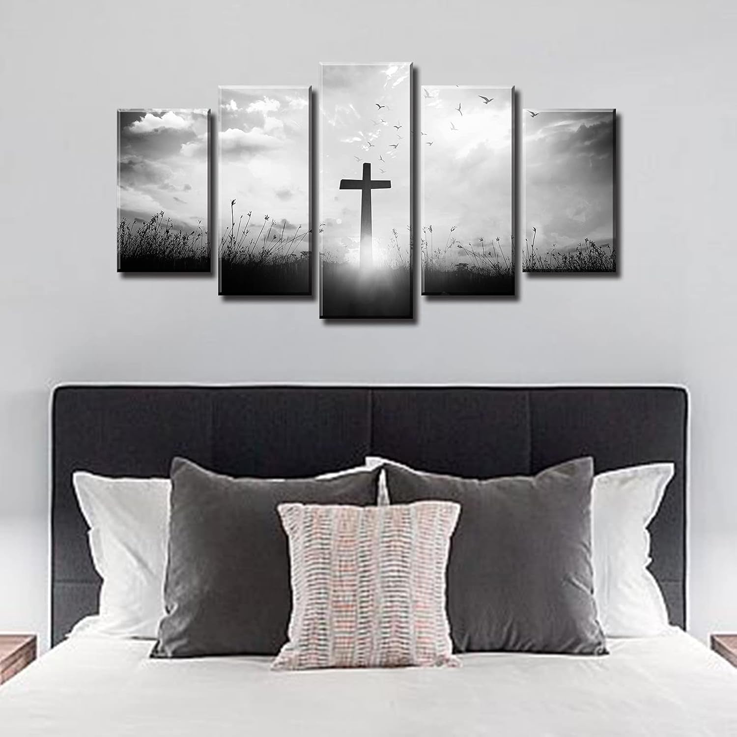 Christian Wall Art for Living Room Black and White Church Wall Decor Religious Jesus Crosses Spiritual Canvas Prints Modern Home Dining Room Decorations 40" W X 22" H 5 Pieces