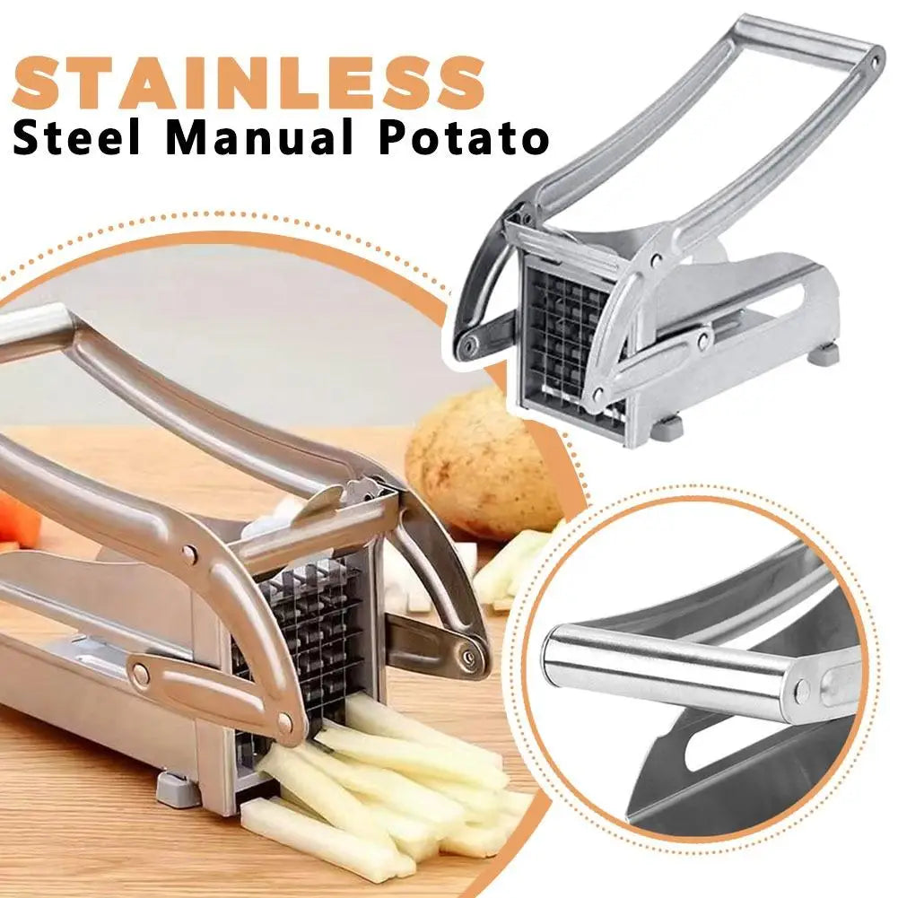 Stainless Steel Manual French Fries Slicer 1Pc Multi Blade Dicer Non Slip Base for Kitchen Potato Cucumber Meat Chopper Tool