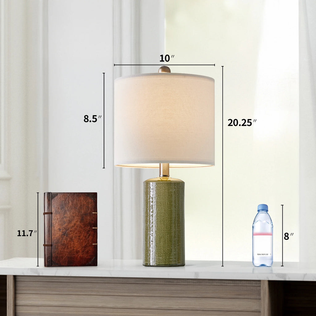 Modern Table Lamp Set of 2 for Living Room 20.25" Farmhouse Green Ceramic Bedside Nightstand Lamps for Bedroom