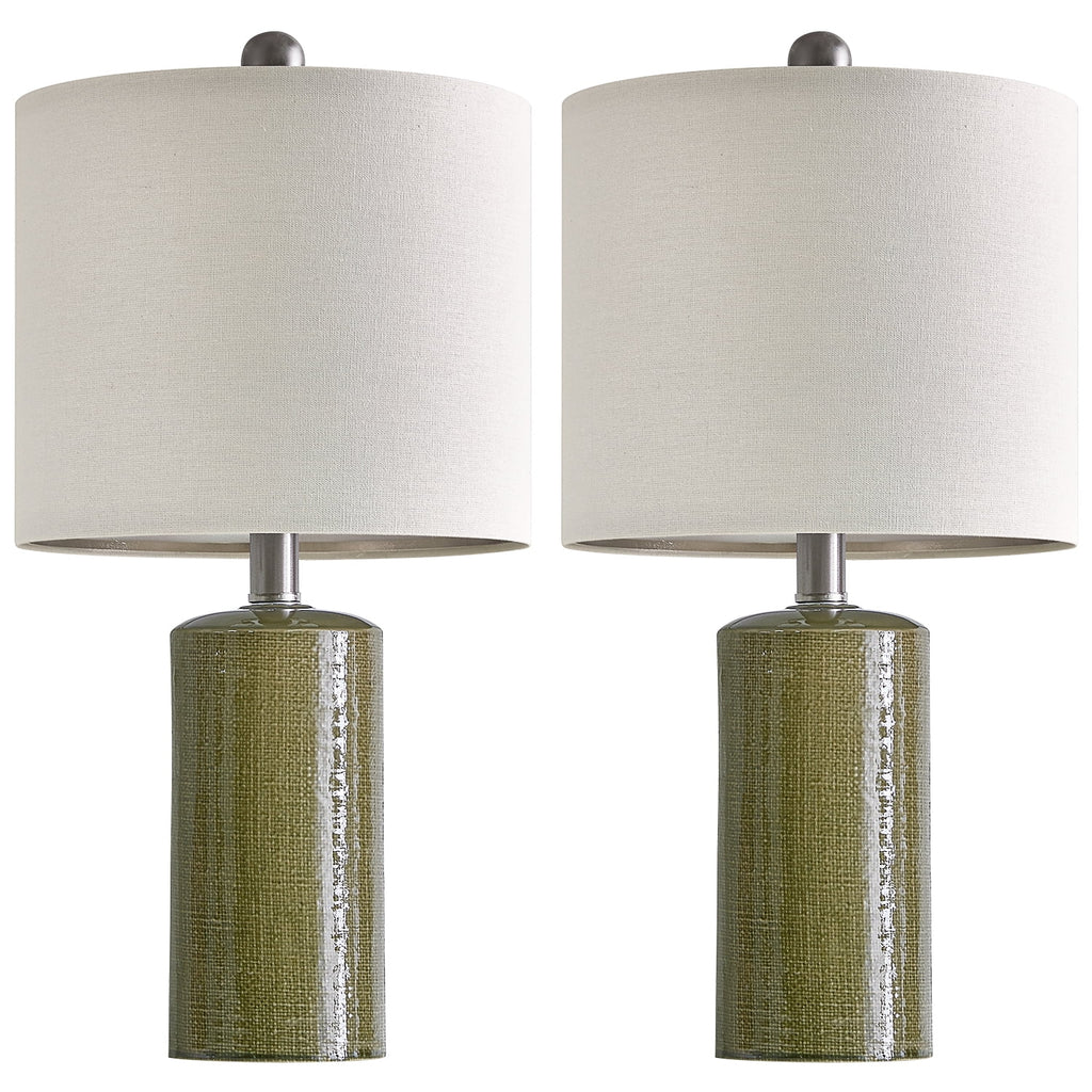 Modern Table Lamp Set of 2 for Living Room 20.25" Farmhouse Green Ceramic Bedside Nightstand Lamps for Bedroom