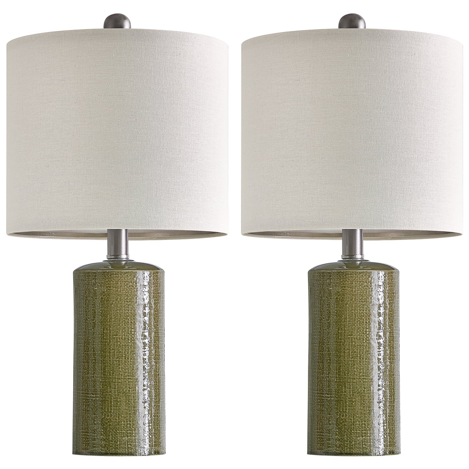 Modern Table Lamp Set of 2 for Living Room 20.25" Farmhouse Green Ceramic Bedside Nightstand Lamps for Bedroom