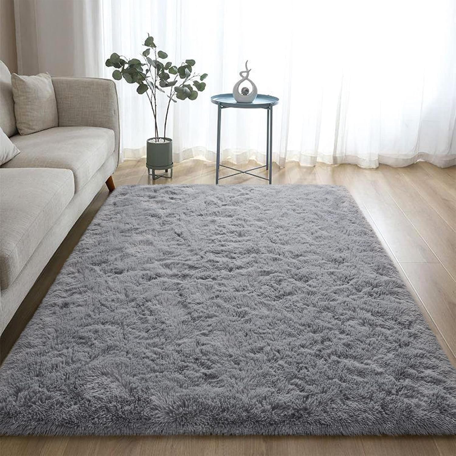 Fluffy Grey Rugs for Bedroom Living Room, 4X6 Feet Soft Plush Shaggy Light Gray Girls Boys Kids Rug, Non-Slip and Machine Washable Carpet for Dorm Nursery Classroom Decor