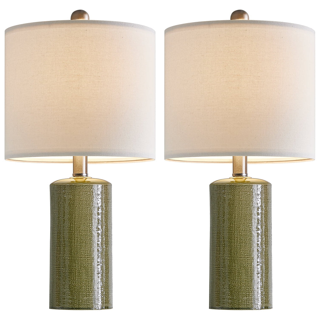 Modern Table Lamp Set of 2 for Living Room 20.25" Farmhouse Green Ceramic Bedside Nightstand Lamps for Bedroom