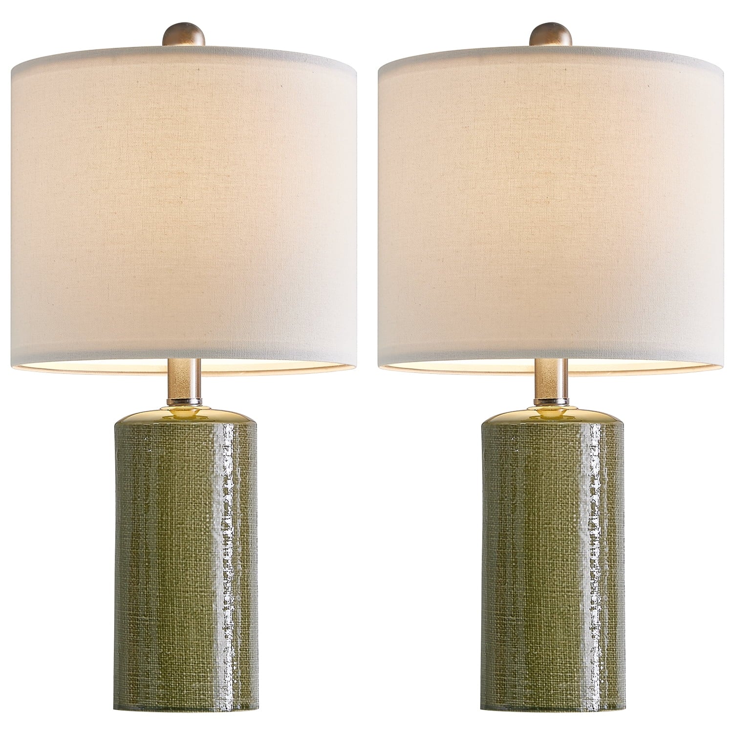 Modern Table Lamp Set of 2 for Living Room 20.25" Farmhouse Green Ceramic Bedside Nightstand Lamps for Bedroom