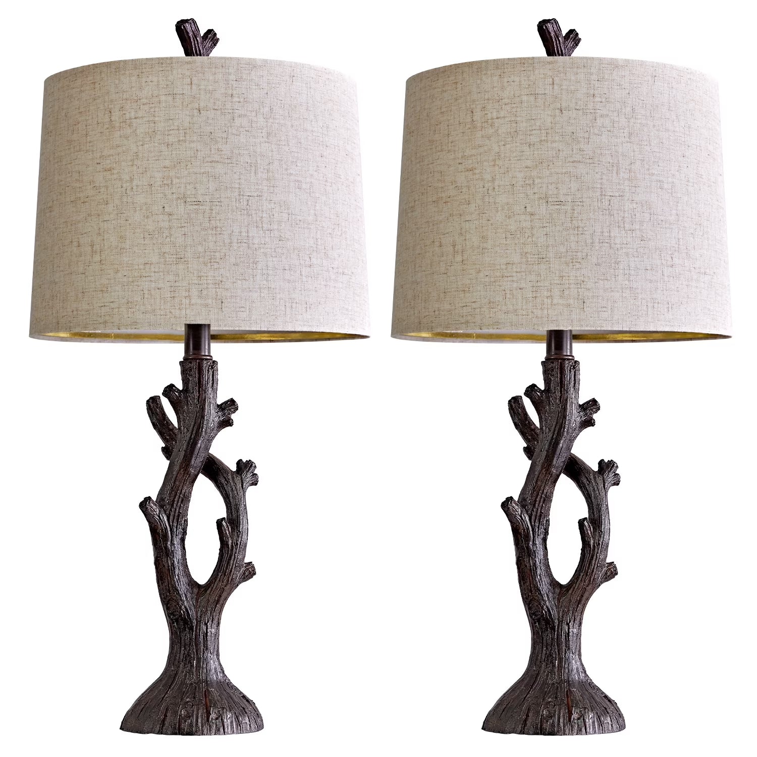 Farmhouse Brown Resin Table Lamp Set of 2 for Living Room Bedroom 25.125" Rustic Nightstand Bedside Lamps with Lamp Shades