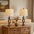 Farmhouse Brown Resin Table Lamp Set of 2 for Living Room Bedroom 25.125" Rustic Nightstand Bedside Lamps with Lamp Shades