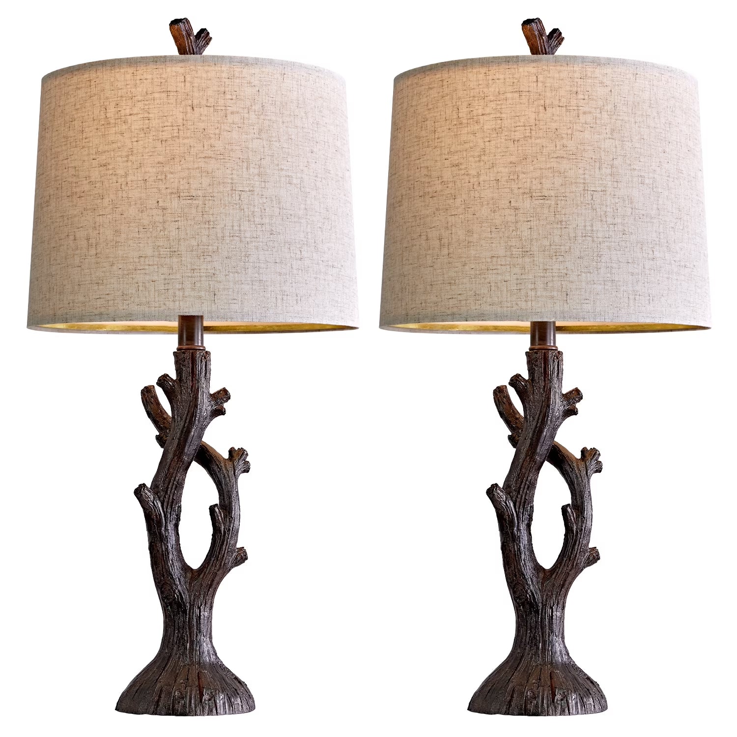 Farmhouse Brown Resin Table Lamp Set of 2 for Living Room Bedroom 25.125" Rustic Nightstand Bedside Lamps with Lamp Shades