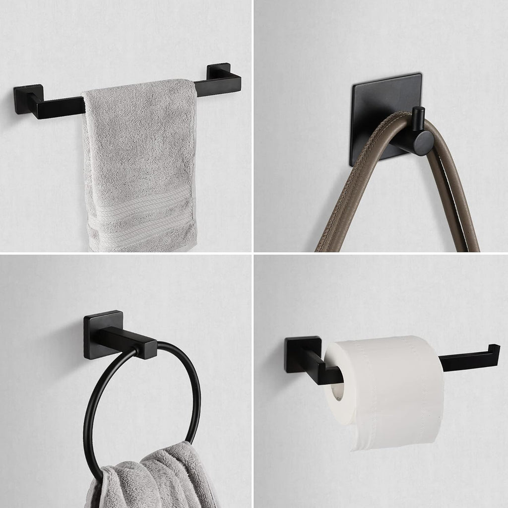 Bathroom Hardware Set, 10 Piece Black Stainless Steel Bathroom Towel Rack Set Wall Mount Towel Bar Set Include 22'' Hand Towel Bar, 17'' Towel Holder, Toilet Paper Holder, Towel Ring, 5 Hook