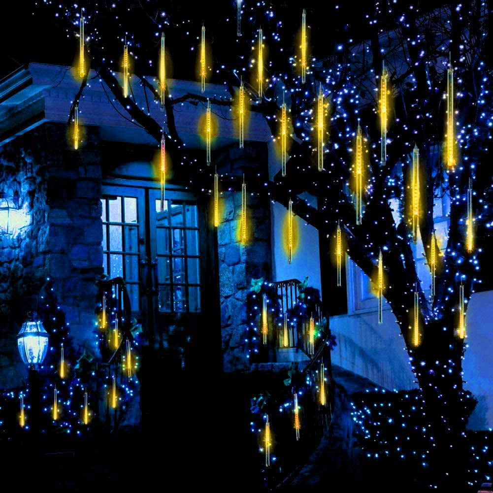 Christmas Lights, Meteor Shower Icicle String Lights, 18 Inches 10 Tubes 360 LED Christmas Lights Outdoor Dropping Lights, Hanging Falling Rain Lights Holiday Christmas Tree Lights, Warm White