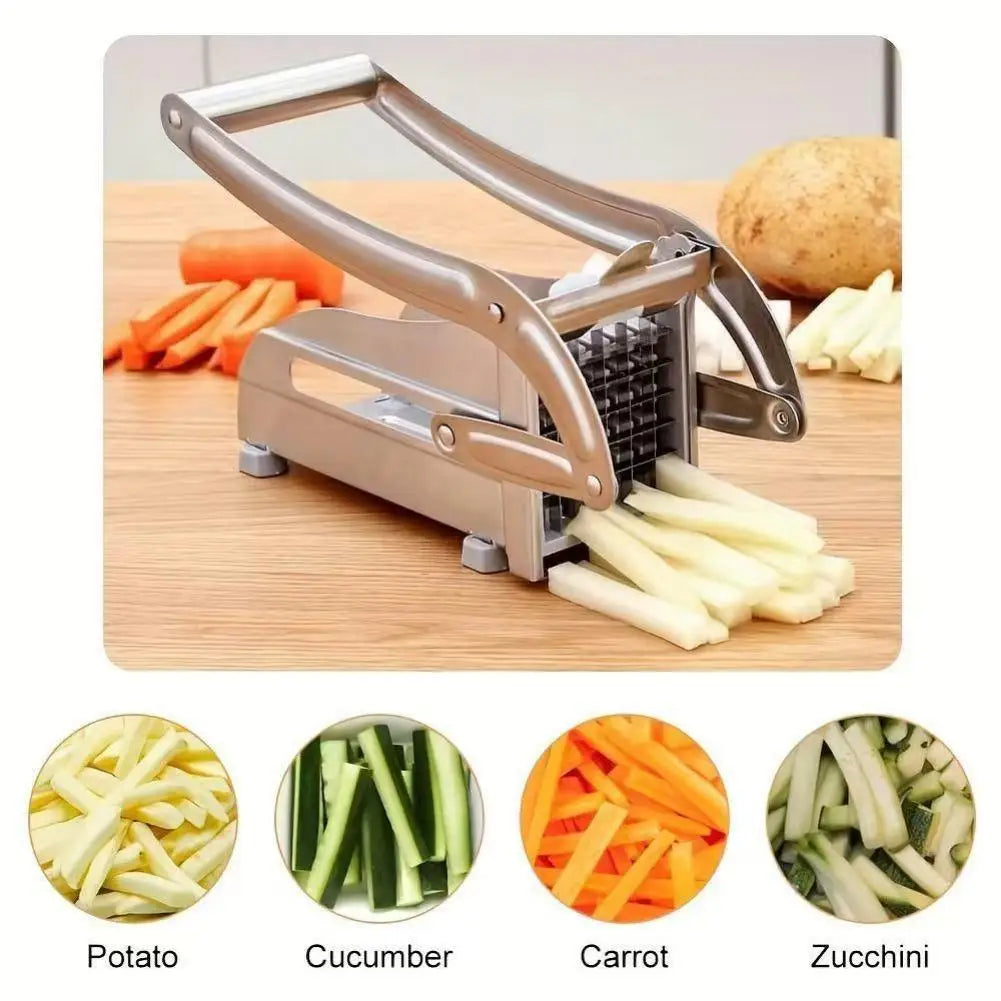 Stainless Steel Manual French Fries Slicer 1Pc Multi Blade Dicer Non Slip Base for Kitchen Potato Cucumber Meat Chopper Tool