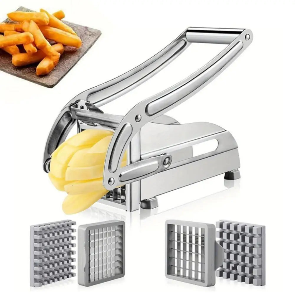 Stainless Steel Manual French Fries Slicer 1Pc Multi Blade Dicer Non Slip Base for Kitchen Potato Cucumber Meat Chopper Tool