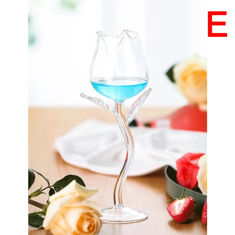 1Pc Wine Cocktail Glasses Home Wedding Party Barware Drinkware Gifts Creative Wine Glass Rose Flower Shape Goblet Lead-Free Red