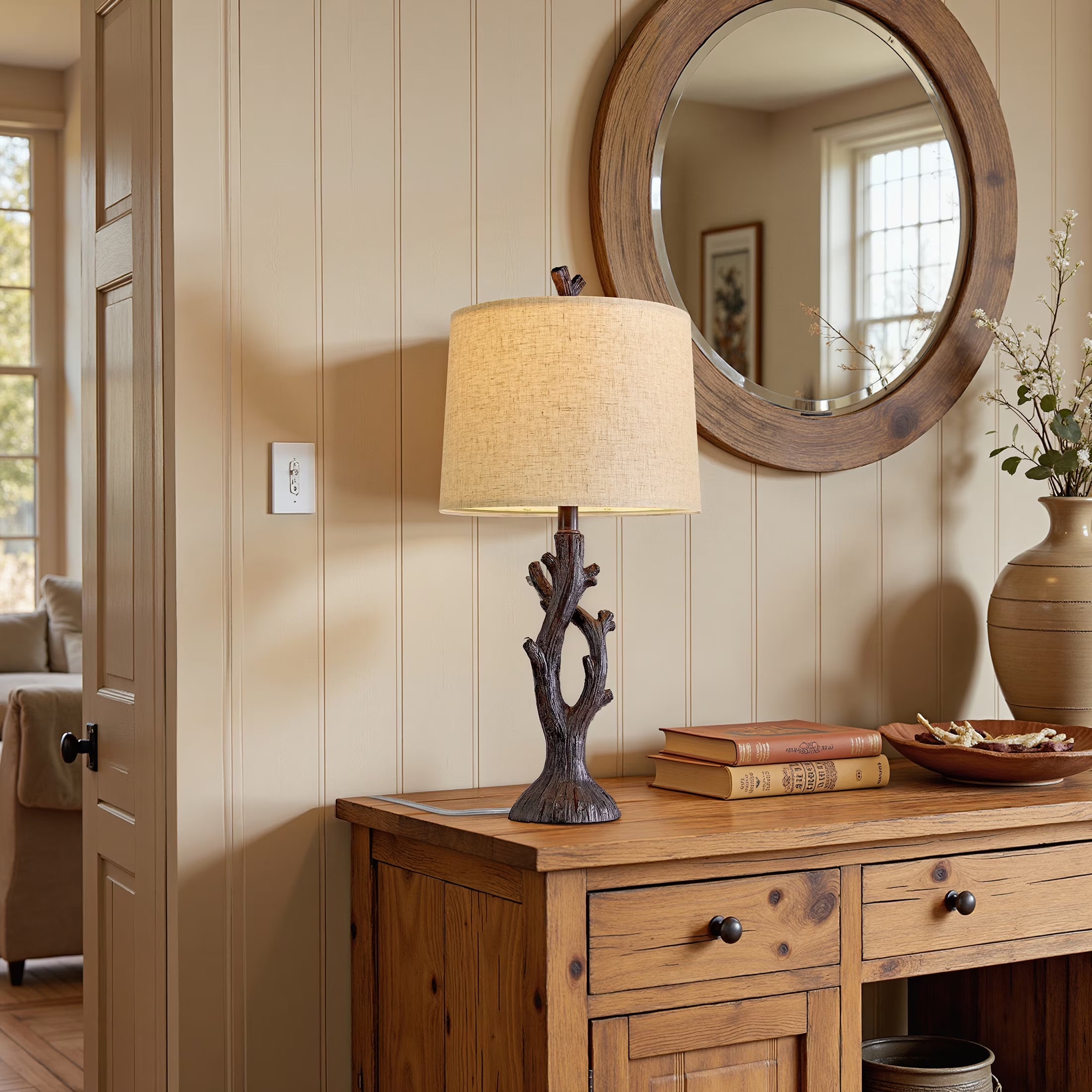 Farmhouse Brown Resin Table Lamp Set of 2 for Living Room Bedroom 25.125" Rustic Nightstand Bedside Lamps with Lamp Shades