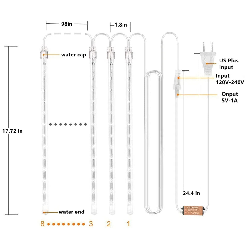 Christmas Lights, Meteor Shower Icicle String Lights, 18 Inches 10 Tubes 360 LED Christmas Lights Outdoor Dropping Lights, Hanging Falling Rain Lights Holiday Christmas Tree Lights, Warm White