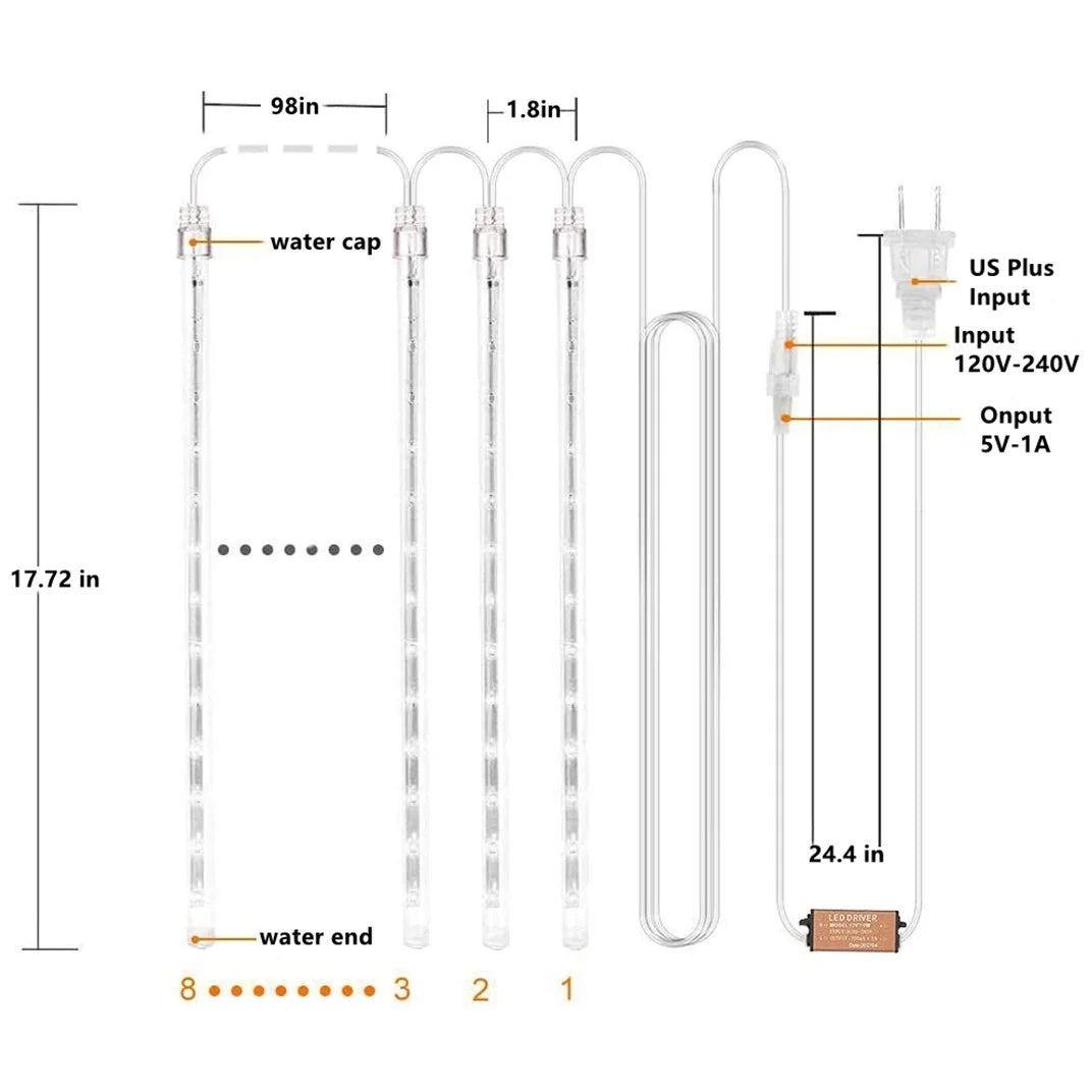 Christmas Lights, Meteor Shower Icicle String Lights, 18 Inches 10 Tubes 360 LED Christmas Lights Outdoor Dropping Lights, Hanging Falling Rain Lights Holiday Christmas Tree Lights, Warm White