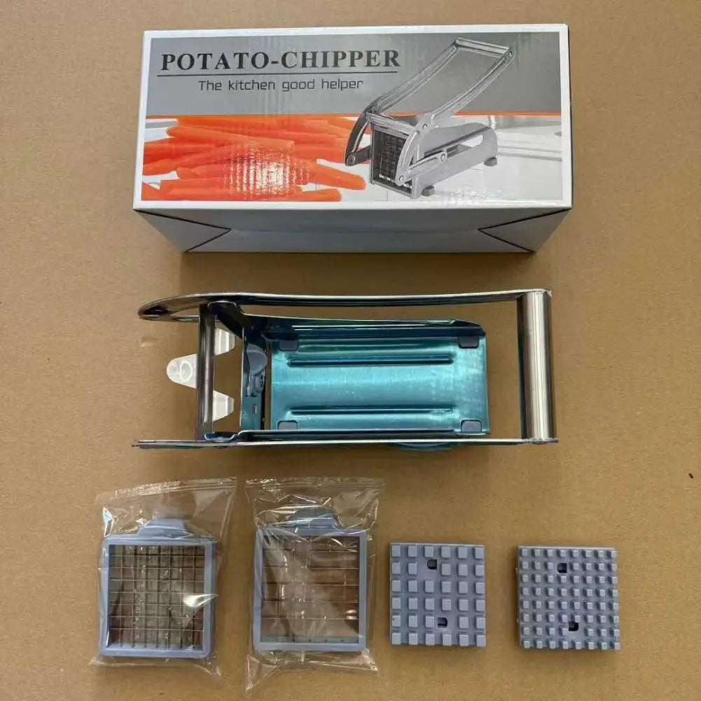 Stainless Steel Manual French Fries Slicer 1Pc Multi Blade Dicer Non Slip Base for Kitchen Potato Cucumber Meat Chopper Tool