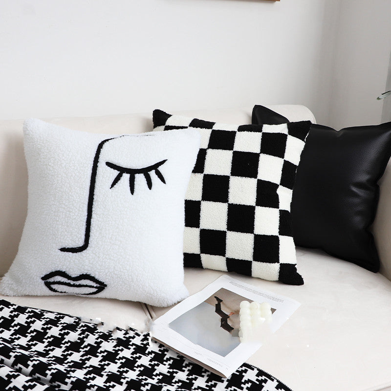 Black and White Simple Checkerboard Pillow Living Room Sofa