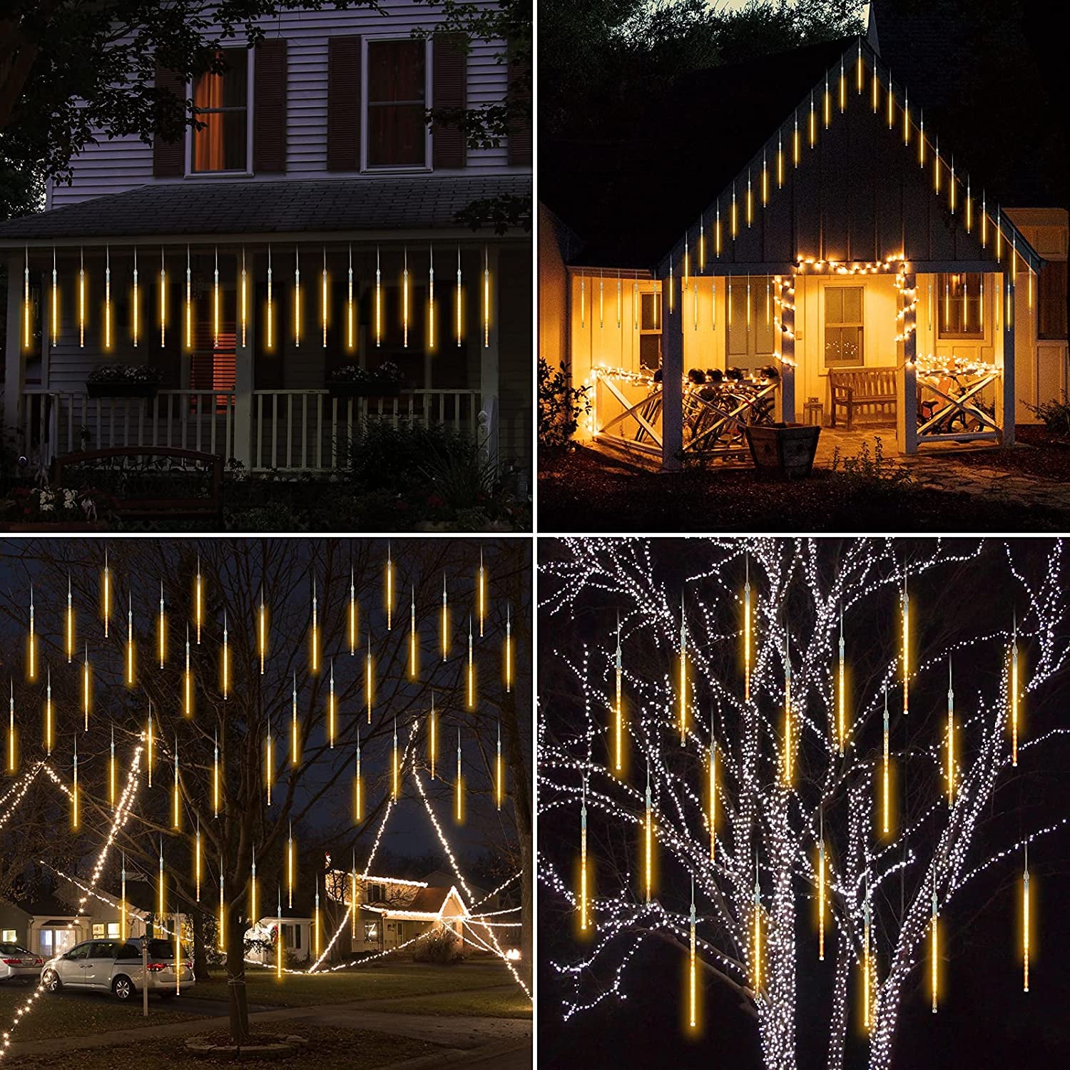 Christmas Lights, Meteor Shower Icicle String Lights, 18 Inches 10 Tubes 360 LED Christmas Lights Outdoor Dropping Lights, Hanging Falling Rain Lights Holiday Christmas Tree Lights, Warm White