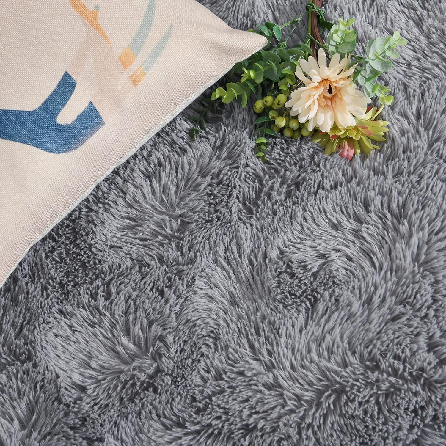 Fluffy Grey Rugs for Bedroom Living Room, 4X6 Feet Soft Plush Shaggy Light Gray Girls Boys Kids Rug, Non-Slip and Machine Washable Carpet for Dorm Nursery Classroom Decor