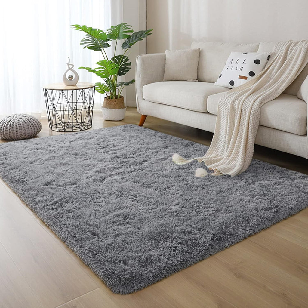 Fluffy Grey Rugs for Bedroom Living Room, 4X6 Feet Soft Plush Shaggy Light Gray Girls Boys Kids Rug, Non-Slip and Machine Washable Carpet for Dorm Nursery Classroom Decor