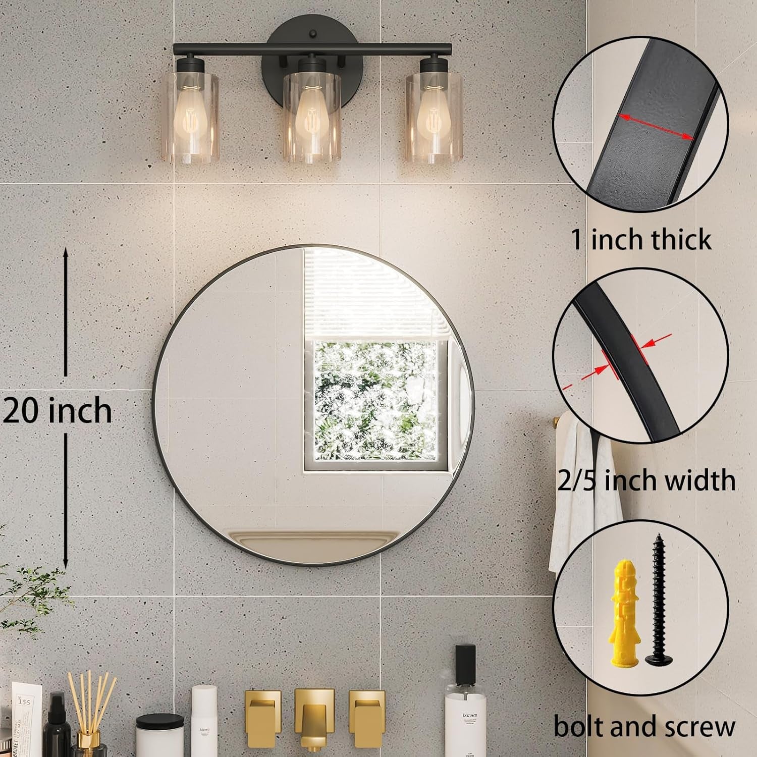 Black round Mirror 20 Inch Circle Mirror for Bathroom, Vanity, Bedroom, Home Decor