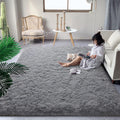 Fluffy Grey Rugs for Bedroom Living Room, 4X6 Feet Soft Plush Shaggy Light Gray Girls Boys Kids Rug, Non-Slip and Machine Washable Carpet for Dorm Nursery Classroom Decor