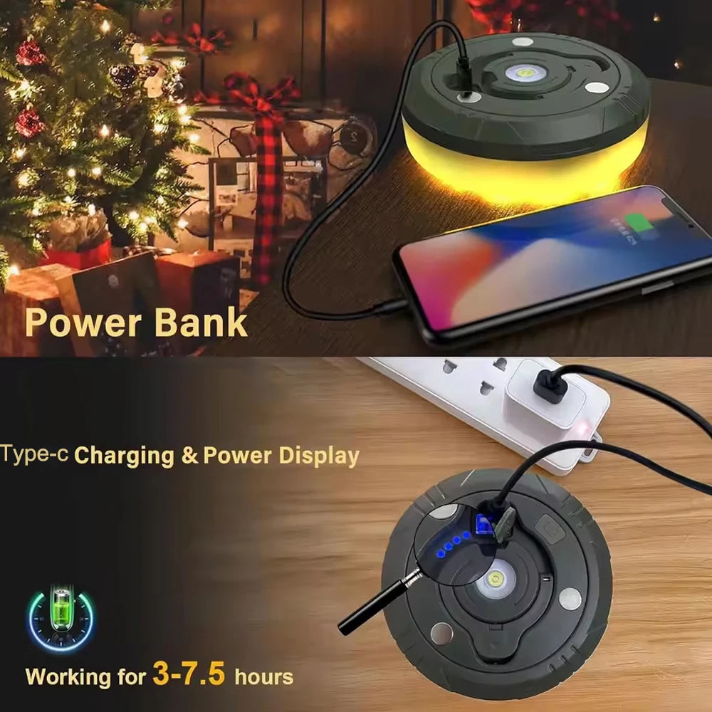 LED Camping Lamp with Reel Strip Light Atmosphere Lights 10M Recyclable Light Belt Outdoor Garden Decoration Lamp for Tent Room