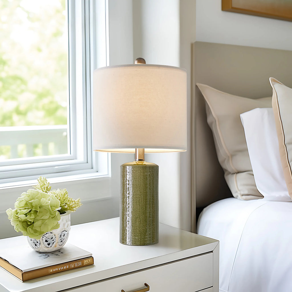 Modern Table Lamp Set of 2 for Living Room 20.25" Farmhouse Green Ceramic Bedside Nightstand Lamps for Bedroom