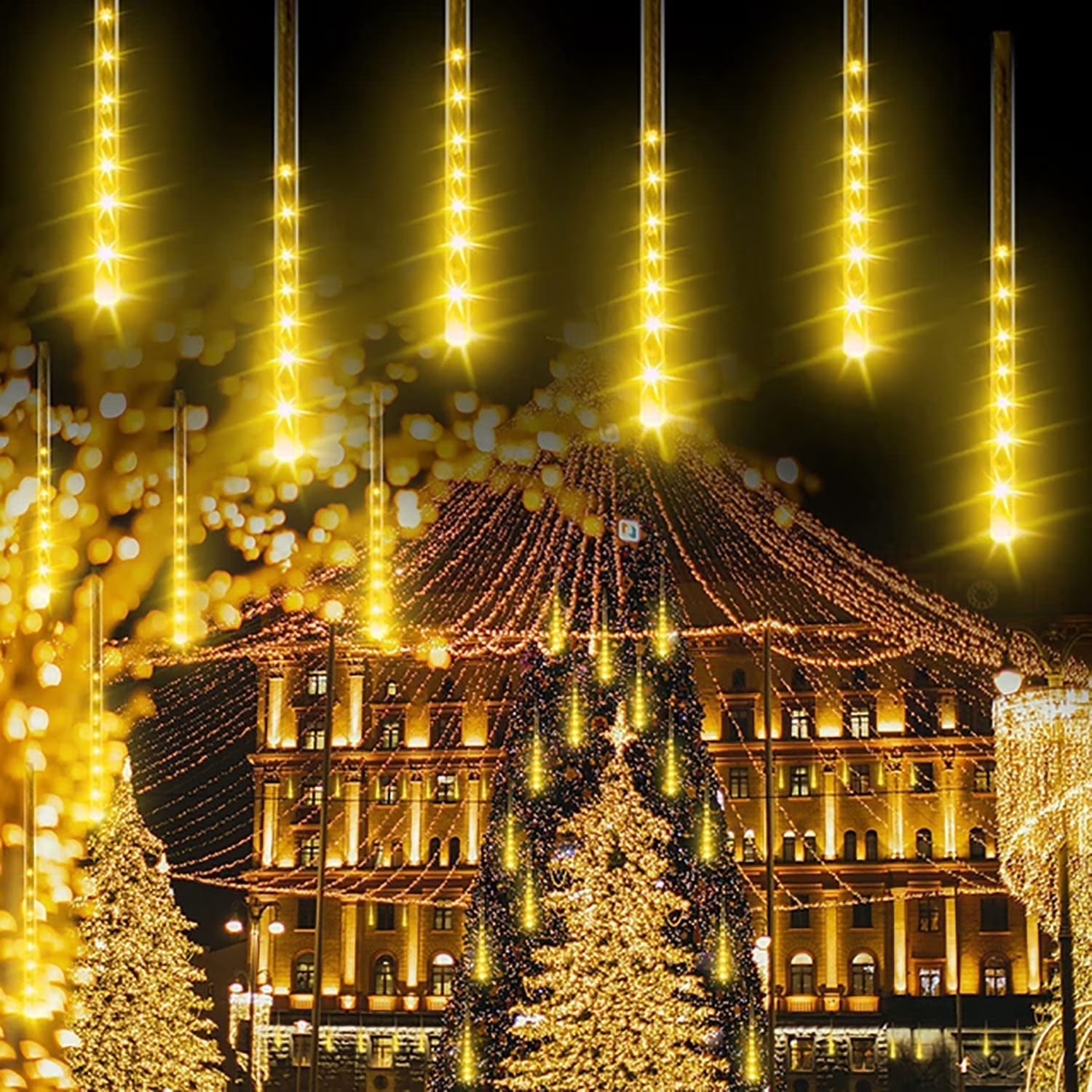 Christmas Lights, Meteor Shower Icicle String Lights, 18 Inches 10 Tubes 360 LED Christmas Lights Outdoor Dropping Lights, Hanging Falling Rain Lights Holiday Christmas Tree Lights, Warm White